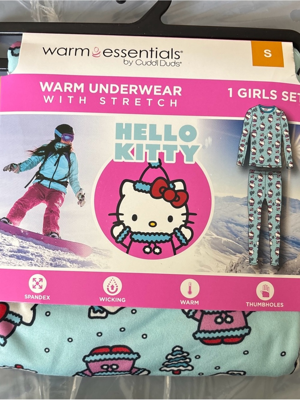 Hello Kitty Aqua and Pink Girls Thermal Set Size S 6/7